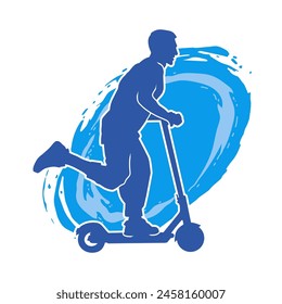 Silhouette of a casual male ride autoped or electric scooter vehicle