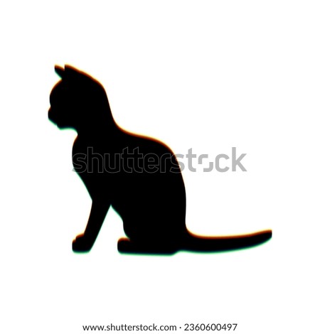 Silhouette of cat. Black Icon with vertical effect of color edge aberration at white background. Illustration.
