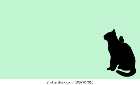 silhouette cat and butterfly perched its shoulder