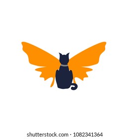 The silhouette of a cat with butterfly wings