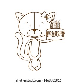 silhouette of cat with cake in hand on white background