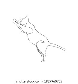Silhouette of a cat in continuous one line. Freehand drawing, black line sketch, doodle, isolated on white background. Editable vector pet animal illustration for logo or decoration