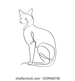 Silhouette of a cat in continuous one line. Freehand drawing, black line sketch, doodle, isolated on white background. Editable vector pet animal illustration for logo or decoration