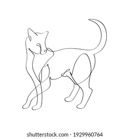 Silhouette de un gato en una línea continua. Dibujo a mano alzada, esbozo de línea negra, garabato, aislado sobre fondo blanco. Ilustración editable de animales de compañía vectorial para logotipo o decoración