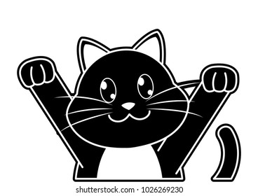 silhouette cat cute animal with hands up