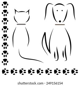 Silhouette cat dog footprints. vector