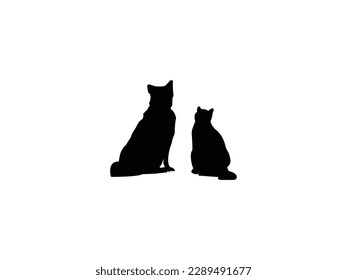 Silhouette of cat and dog icon.Dog and cat silhouette vector illustration urban pets.Simple smiley pet face vector illustration set.vector icons for web design isolated on white background. eps 10.