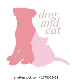 Silhouette of cat and dog on Pink on white background