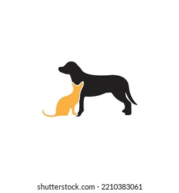 Silhouette of cat and dog on white background