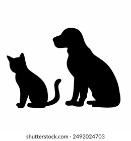 Silhouette of cat and dog on white background