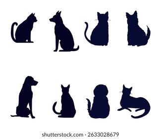 Silhouette of cat and dog on white background