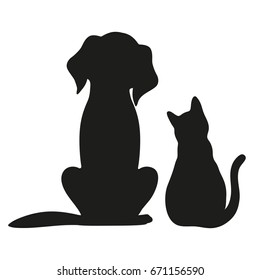 Silhouette cat   dog white background