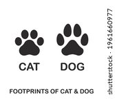 Silhouette of cat and dog paw print.