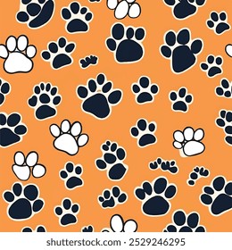 Silhouette cat and dog paw vector pattern