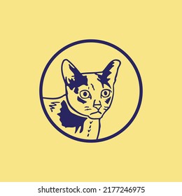 Silhouette cat face logo with a yellow background