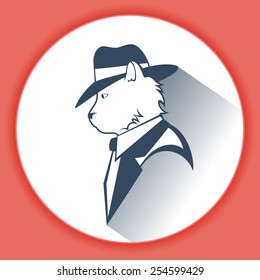 silhouette of a cat in a hat and jacket. vector illustration. flat design