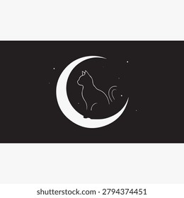 Silhouette cat inside crescent
