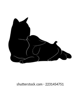 Silhouette of a cat and kitten on a white background
