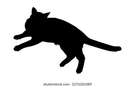 silhouette of a cat laying down. concept of animal, pet. isolated on white background. vector illustration.