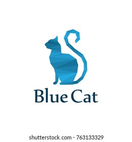 Silhouette Cat logo Illustration with blue color in polygonal style. Animal logo. Isolated in white background