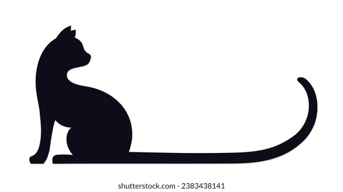 The silhouette of a cat with long tail.
