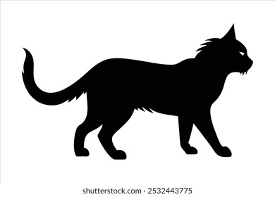 Silueta de un gato mirando hacia atrás sobre su Ilustración vectorial de hombro con fondo blanco