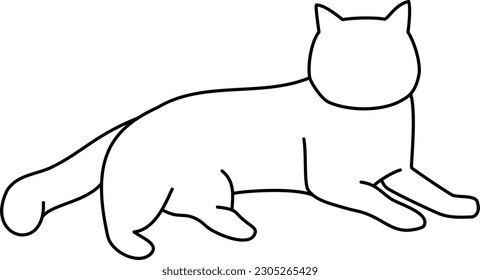 Silhouette of a cat lying down and looking at you (white)