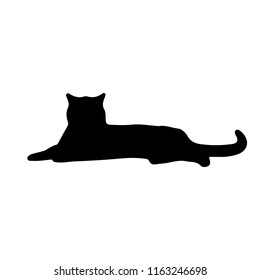 silhouette of a cat lying on a white background. Cat vector icon