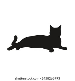 Silhouette of a cat in a lying pose in vector, flat style.