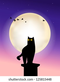 Silhouette cat and monthly sky