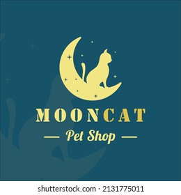 silhouette cat at the moon vintage logo vector illustration template icon graphic design. pet shop for animal lovers creative sign or symbol business concept