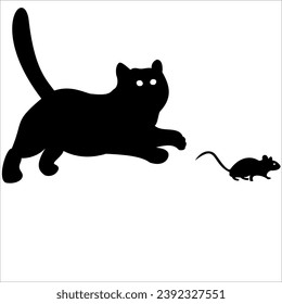 Silhouette of a cat and a mouse. Vector, illustration.