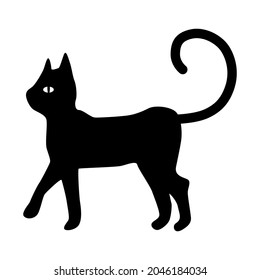 silhouette of a cat on a white background. Black cat, scary Halloween illustration.