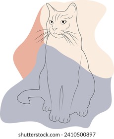 Silhouette cat on a white background. Outline of a cat. Design of greeting cards, posters, patches, prints on clothes, emblems. Pet. Boho style.