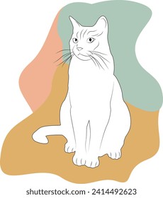 Silhouette cat on a white background. Outline cat. Design greeting cards, posters, patches, prints on clothes, emblems. Pet. Boho style. Friend human.