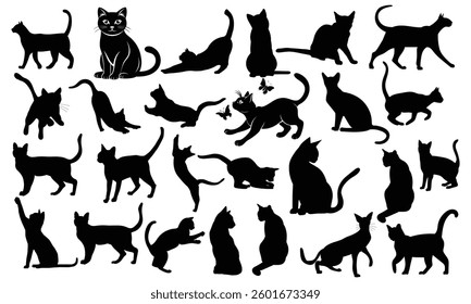 silhouette cat on white background, set