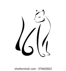 Silhouette Cat On White Backgroundvector Illustration Stock Vector ...