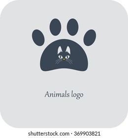 Silhouette of a cat paw. Logo of the veterinary clinic. Vector Image.