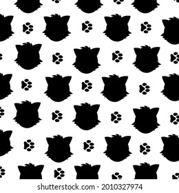 silhouette of cat and paw print vector illustration, hand drawn. Design for clothes and wallpaper