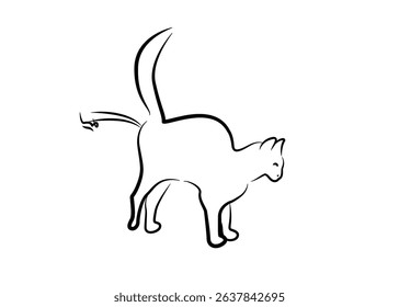 Silhouette of a cat peeing. Vector illustration.