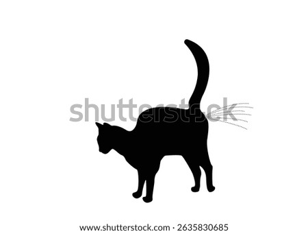 Silhouette of a cat peeing. Vector illustration.