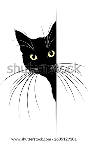 Silhouette of a cat peeking out from the corner, minimalist
