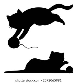 Silhouette of a Cat Playing with a Woolen Knitted Ball