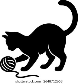 silhouette cat playing with yarn