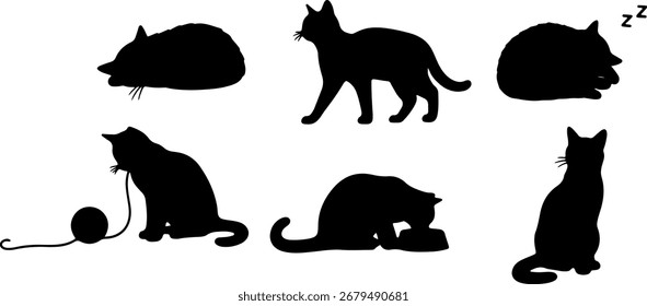silhueta gato postura ato preto forma monocromática cor no fundo branco