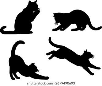 silhueta gato postura ato preto forma mono tom cor no fundo branco