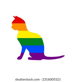Silhouette of cat. Rainbow gay LGBT rights colored Icon at white Background. Illustration.