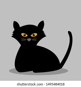 A silhouette of cat with scary eyes,Felis catus Formidable,Gray background,Vector illustration