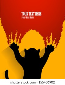 silhouette of a cat scratching background in vector