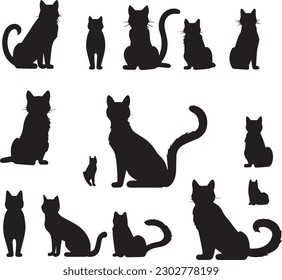 A silhouette cat set. Black and white cat bundle.